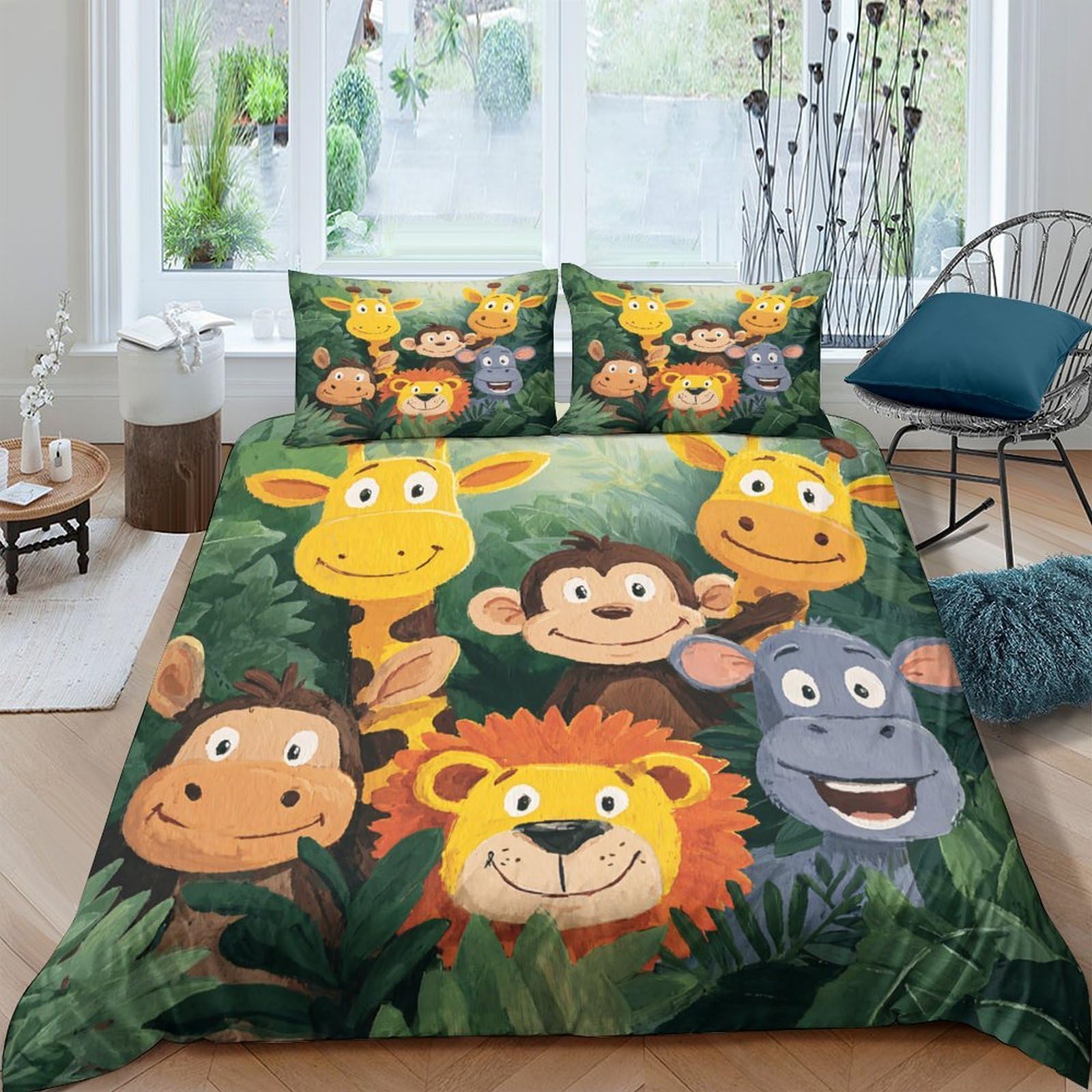 Ctjqhvkz Style-10 3D Printed Jungle Animals Fitted Sheet Microfiber Soft Cartoon Safari Mattress Cover For Bedroom Dorm Decoration Single（135X200cm）