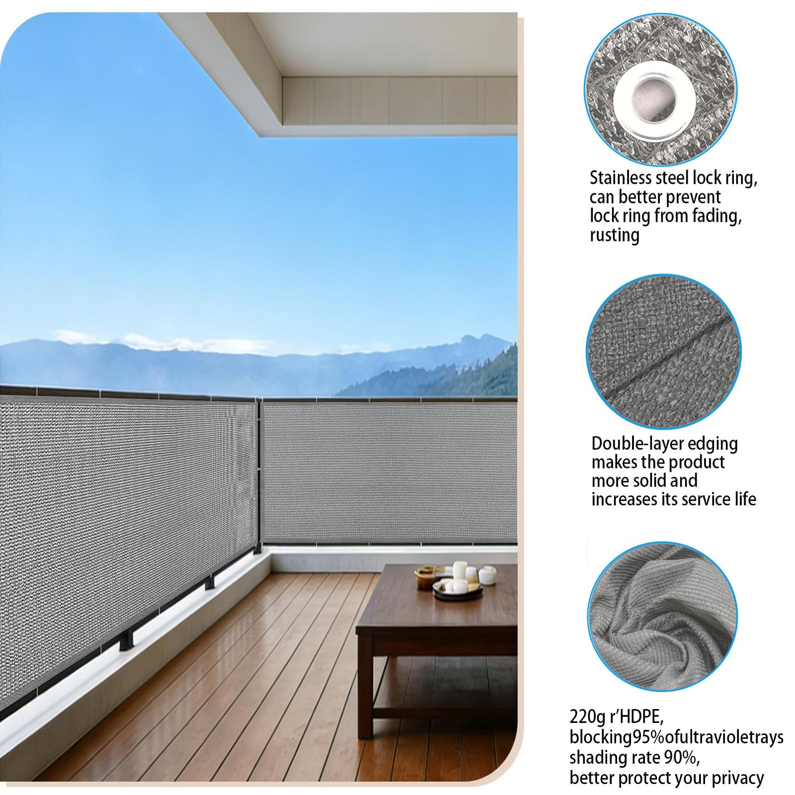 Ogrodzenie Ogrodowe 103 x 200 cm Roleta Przeciwsłoneczna Hdpe, Chroniąca Przed Słońcem I Wiatrem, Oddychająca Ekran Prywatności Na Balkon Do Zadaszenia Balkonu I Tarasu, Szary