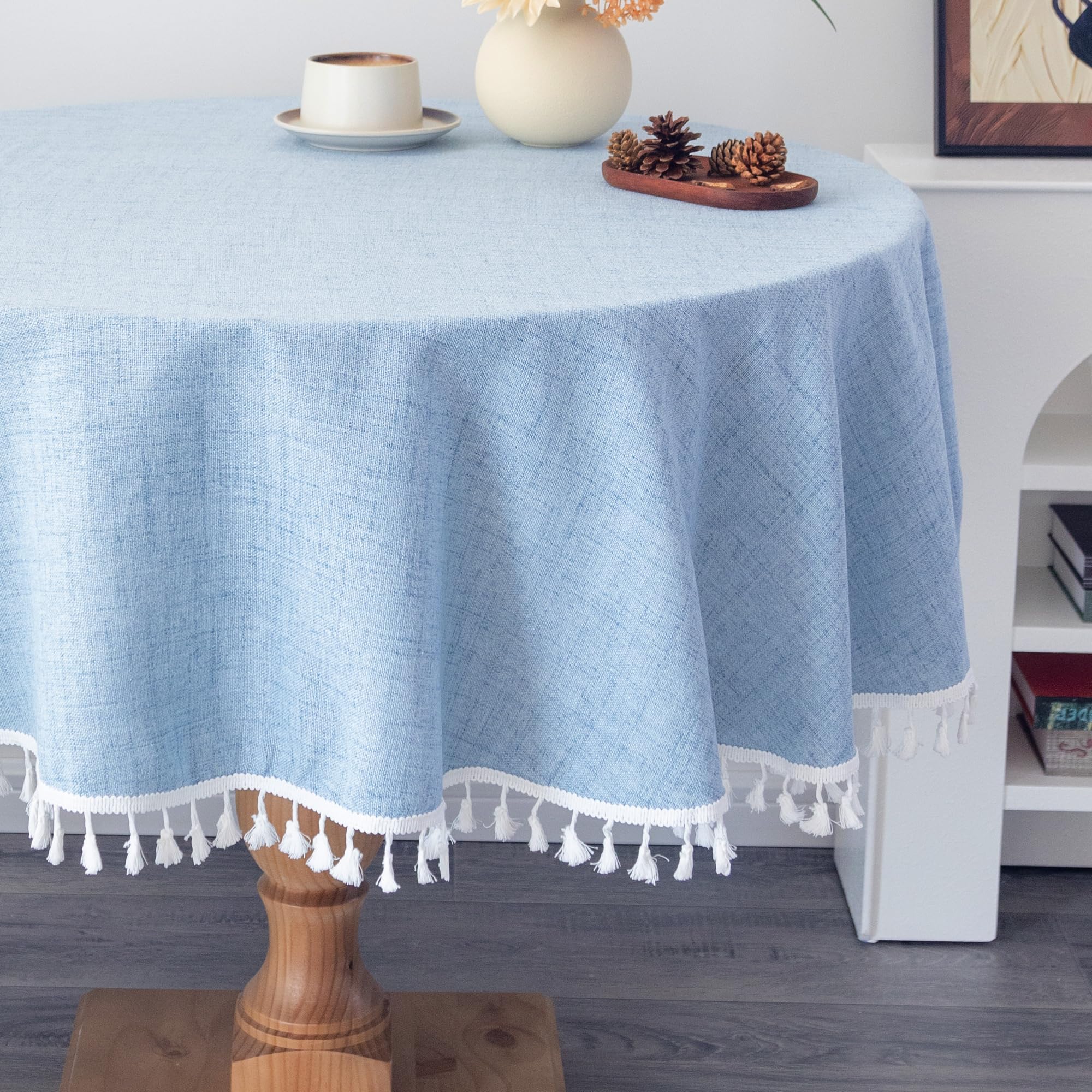 YZKITM Linen Round Farmhouse Tablecloth 52 Inch Light Blue