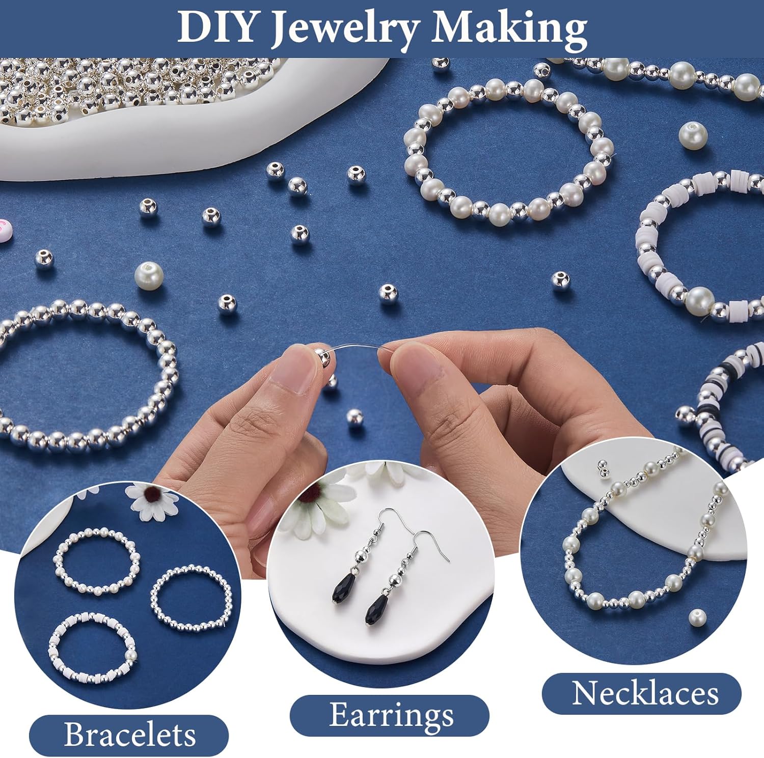 300pcs Silver Beads 4mm Round Smooth Spacer Mini Seamless Brass Beads for DIY Crafts Jewelry Making - Image 5