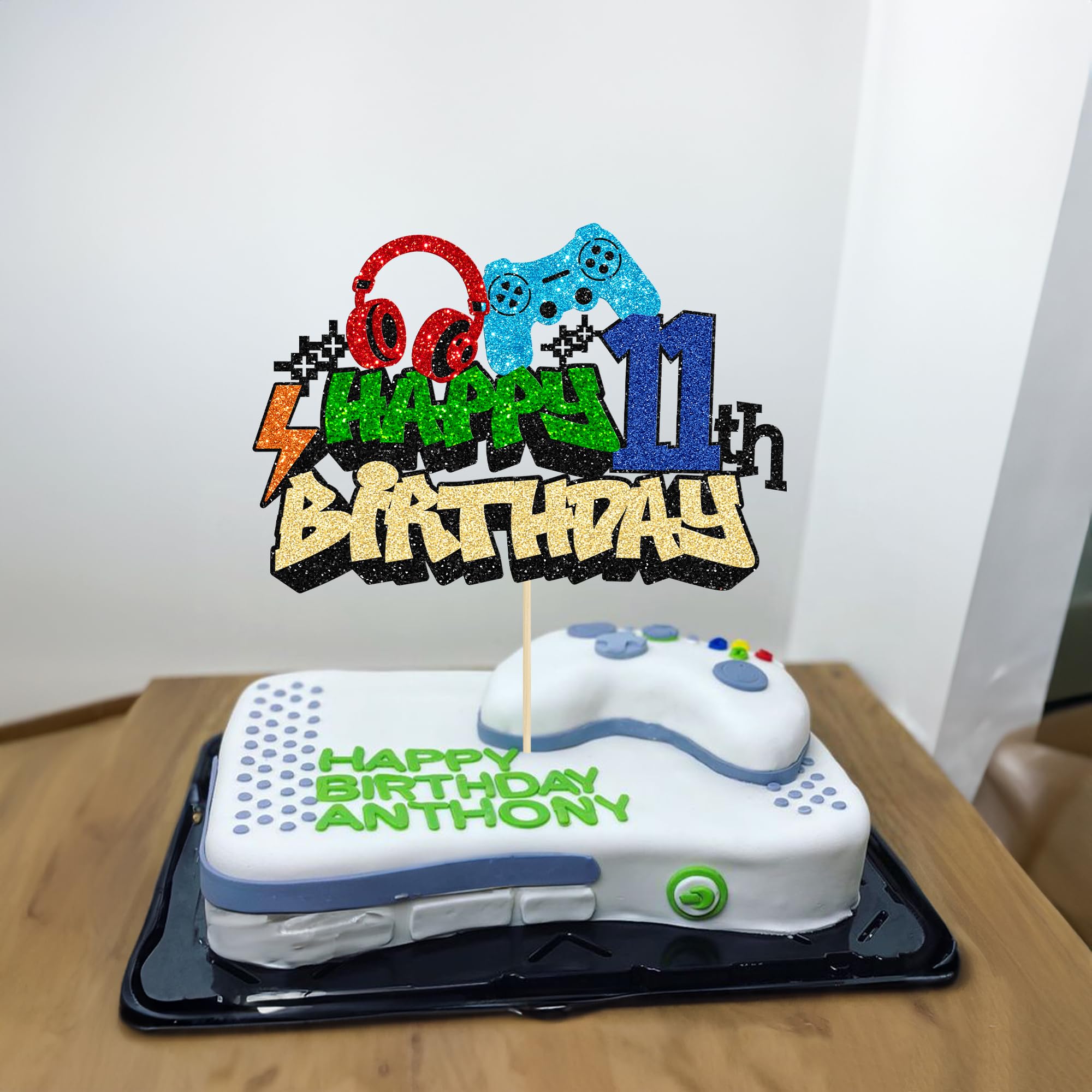 Gyufise 1Pcs 11th Birthday Video Game Cake Topper Gaming Level Unlocked Game On Controllers Cake Pick Decorations Game Theme Baby Shower 11th Birthday Anniversary Party Cake Decorations 3