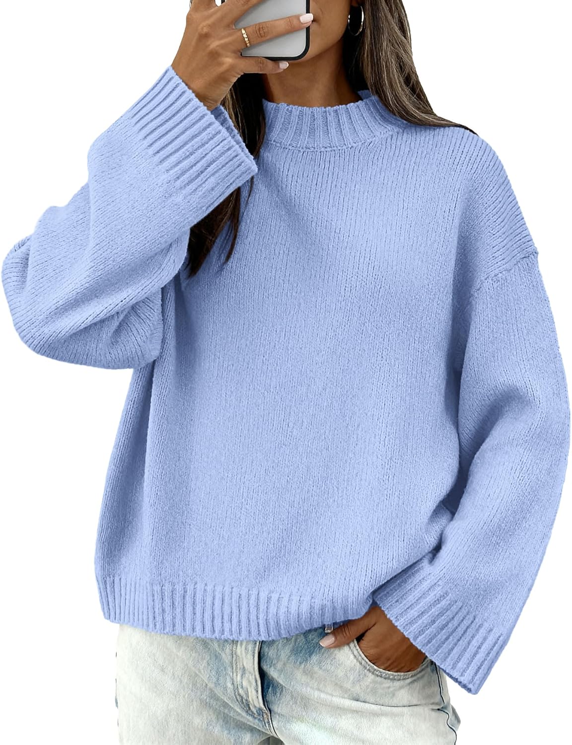 BTFBM Sweaters for Women 2026 Casual Crewneck Long Sleeve Loose Ribbed Knit Pullover Sweater Winter Clothes Fall Outfits