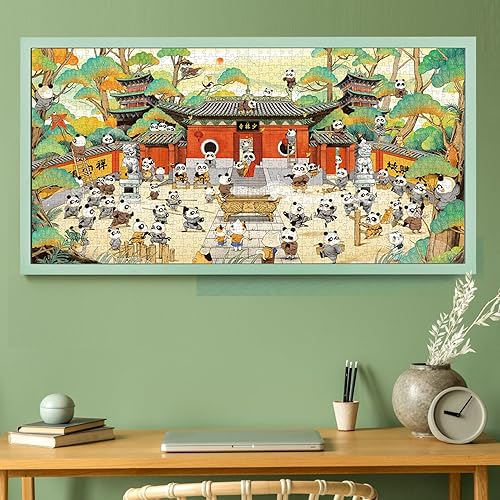 Miniatura 5 de MOMIBOOK Rompecabezas para adultos, 1000 piezas, rompecabezas del templo Panda Shaolin, imagen de pintura, chino, difícil, desafiante, difícil,