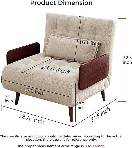 Miniatura 41 de JASIWAY Silla convertible para adultos, silla futón convertible 3 en 1 de lino con almohada, sofá cama individual plegable, cama de invitados para