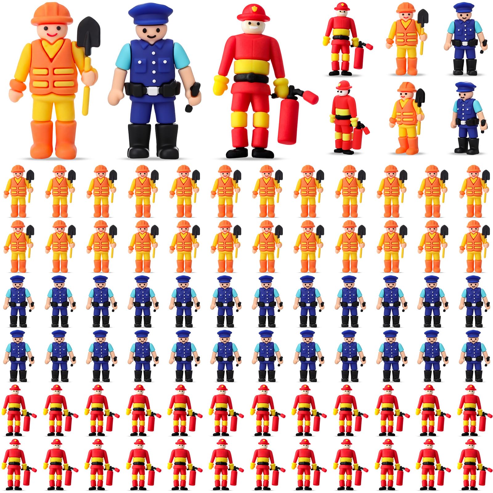 Weysat 60 Pcs Mini Police Figurines, Fireman People Construction Worker