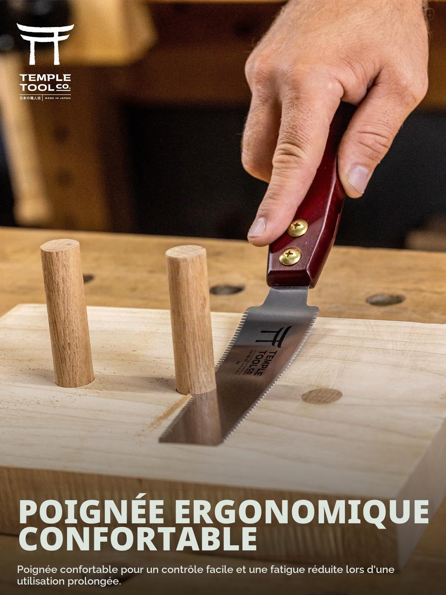 Temple Tool Co. Scie japonaise à araser - Scie à tirer double tranchant de 6 pouces pour coupes à ras de goupilles, chevilles, cales - Bois dur et bois tendre