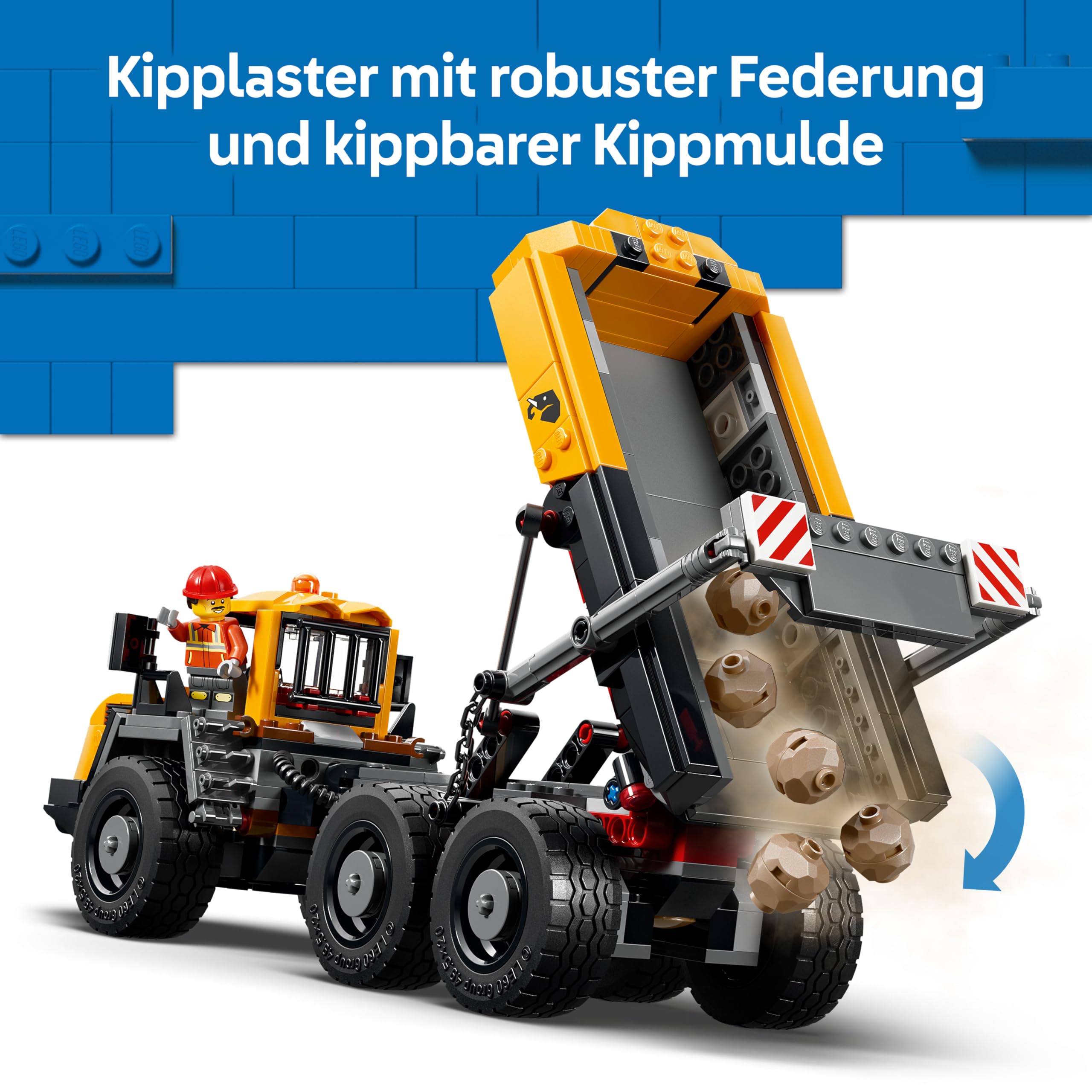 LEGO City Kipplaster und Schaufellader Spielzeuge - Baustellenfahrzeuge mit funktionierenden Funktionen und 3 Minifiguren - STEM Geburtstagsgeschenk für Jungen ab 8 Jahren - 60494