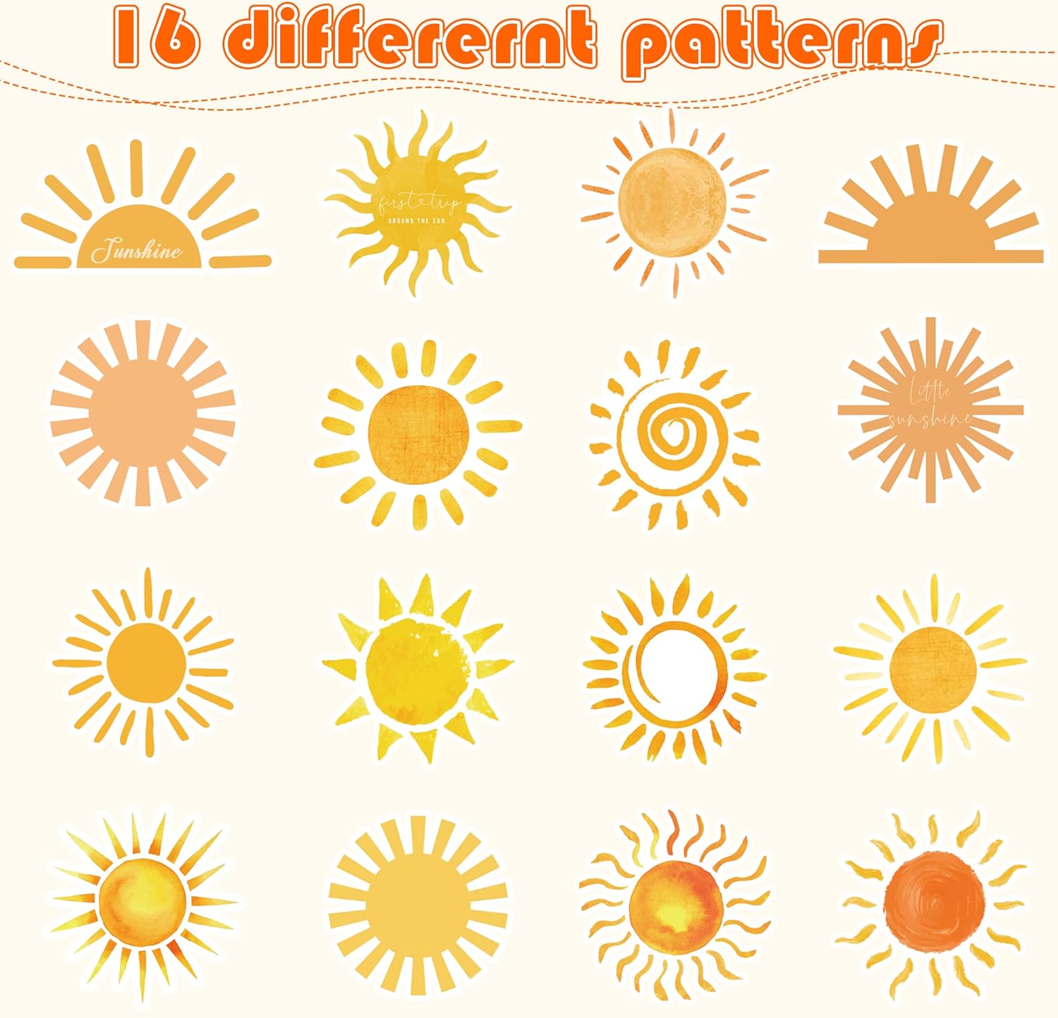1000Pcs Boho Sun Stickers Roll, First Trip Around The Sun Assorted Design Muted Sunshine Self Adhesive Labels Decal 16 Styles Baby Shower Birthday Party Supplies Decoration Envelope Seals - Image 3