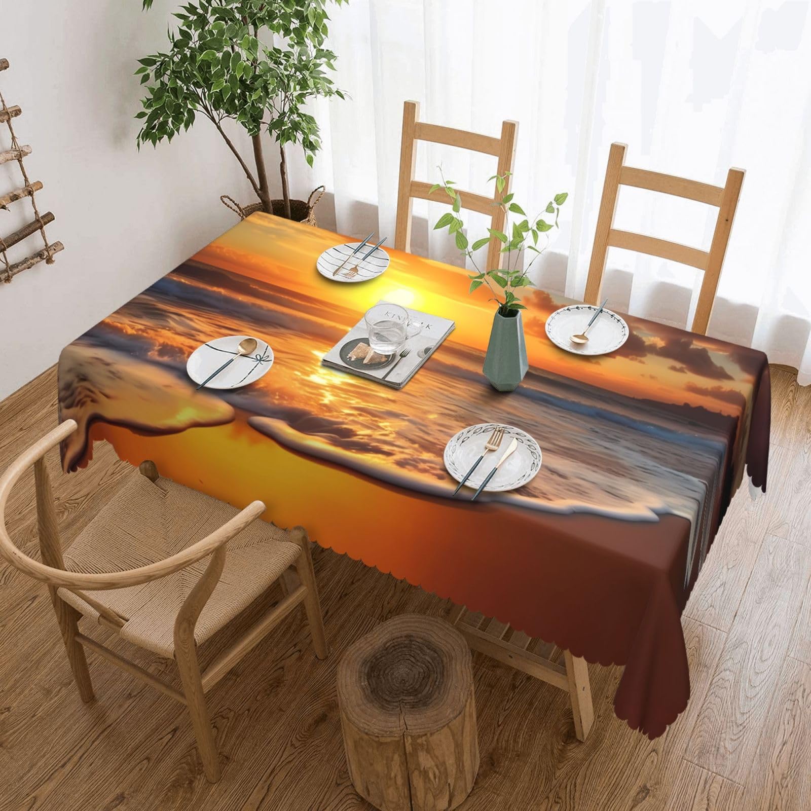 Nappe rectangulaire rustique extérieure motif coucher de soleil imperméable