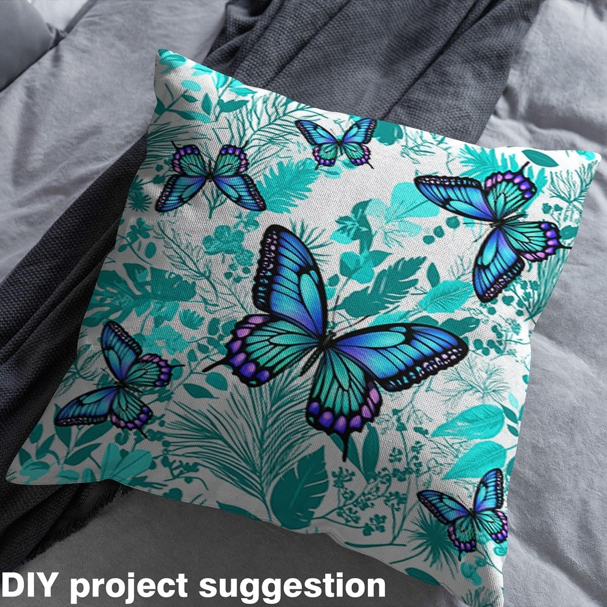 Dreamy Gradient Butterfly Fabric by The Yard Watercolor Teal Blue Botanical Leaves Fabric for Sewing Supplies Wild Outdoor Plant Rustic Style Fabric for Room Decor and DIY Upholstery 2 Yards,72"Lx59"W
