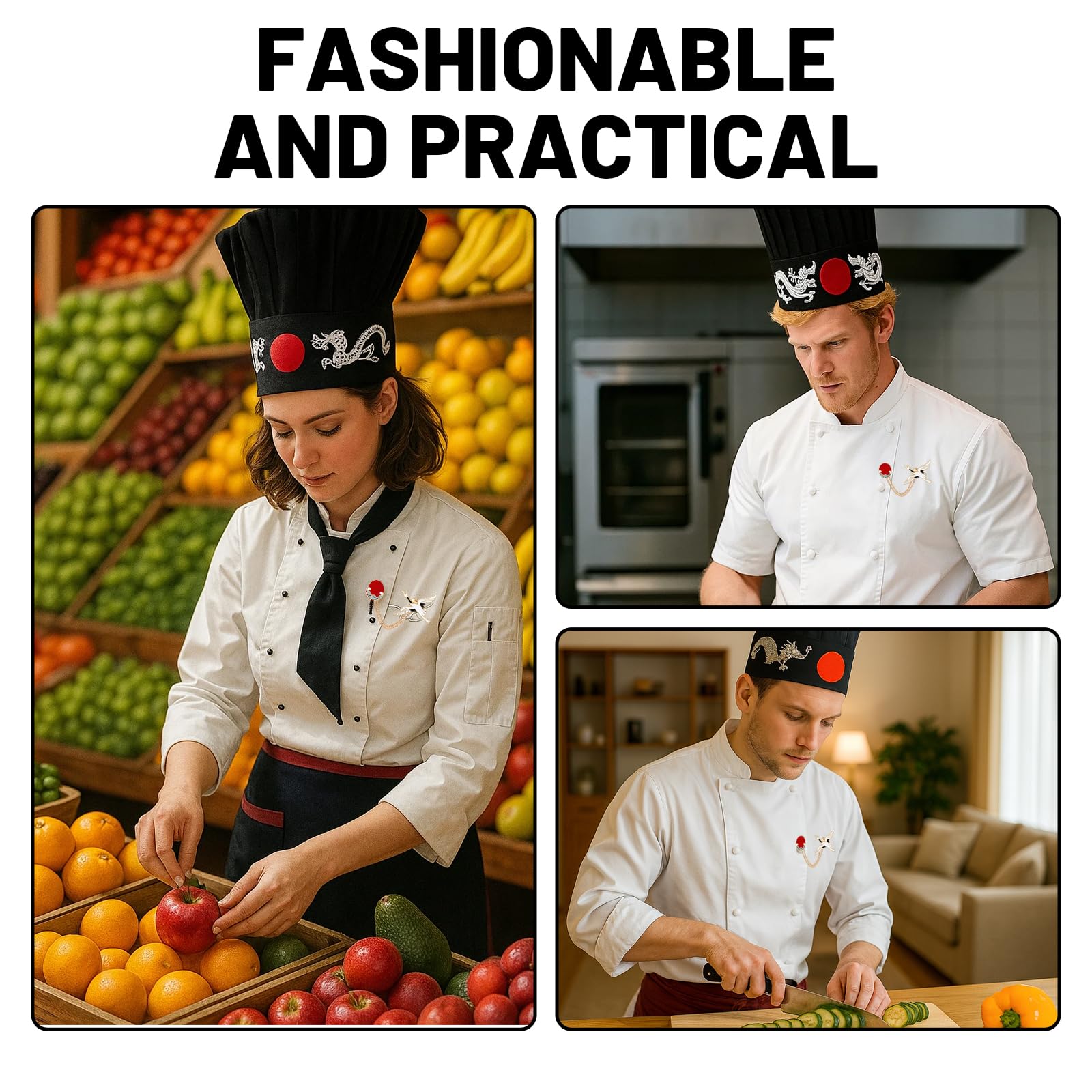 WNXBFO 5Pcs Chef Costume, Japanese Chef Outfit with Hat, Chef Hat, Headband, Tie, Apron and Brooch, Ideal for Cooking Cosplay - Image 4