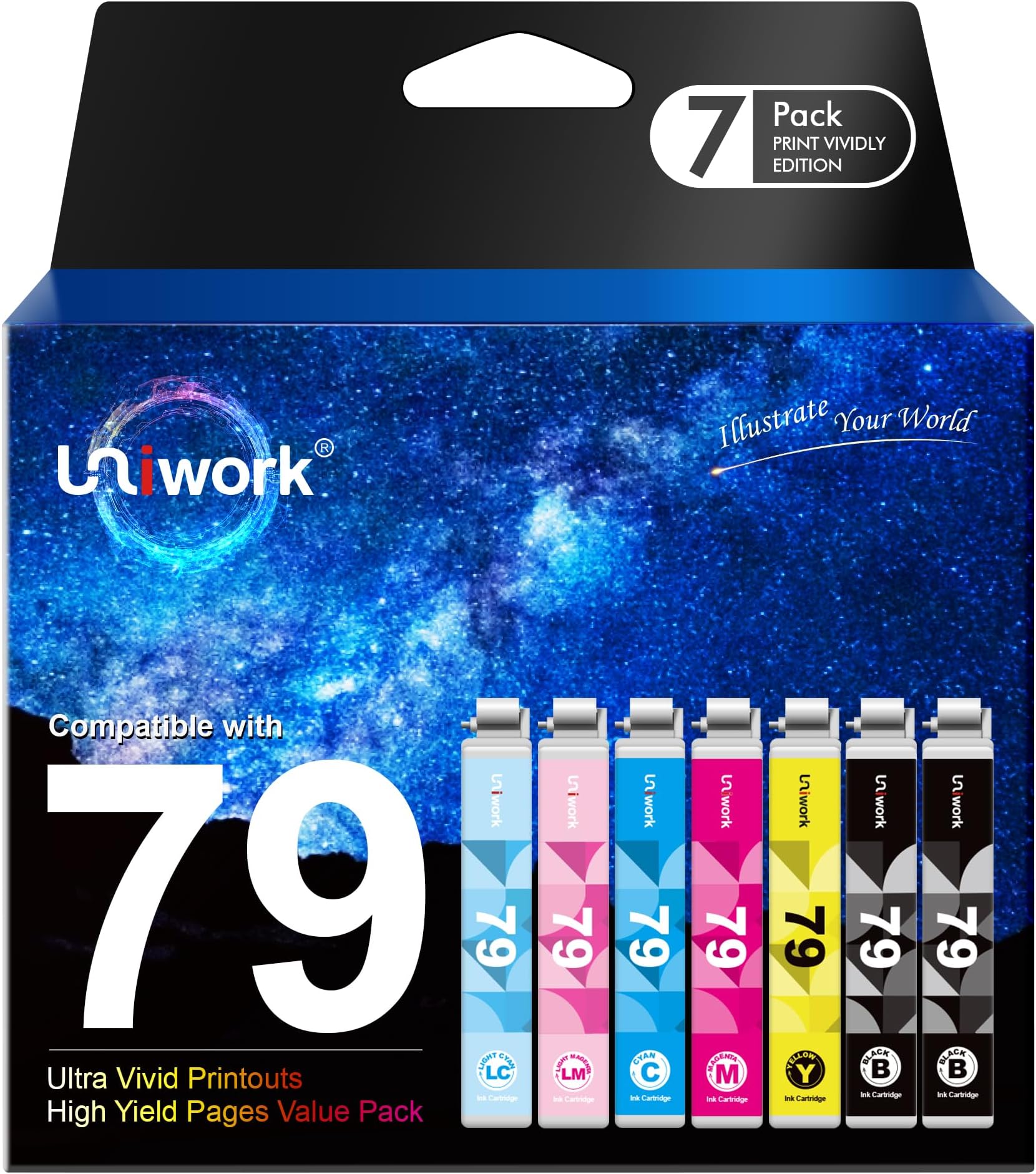 Remanufactured 79 Ink Cartridge Replacement for Epson 79 Ink Cartridges use with Artisan 1430 Stylus Photo 1400 Printer (2 Black 1 Cyan 1 Magenta 1 Yellow 1 Light Cyan 1 Light Magenta) 7 Pack
