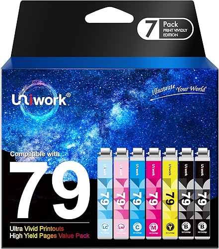 Uniwork Cartucho de tinta 79 remanufacturado de repuesto para cartuchos de tinta Epson 79 uso con impresora Artisan 1430 Stylus Photo 1400 2 negros