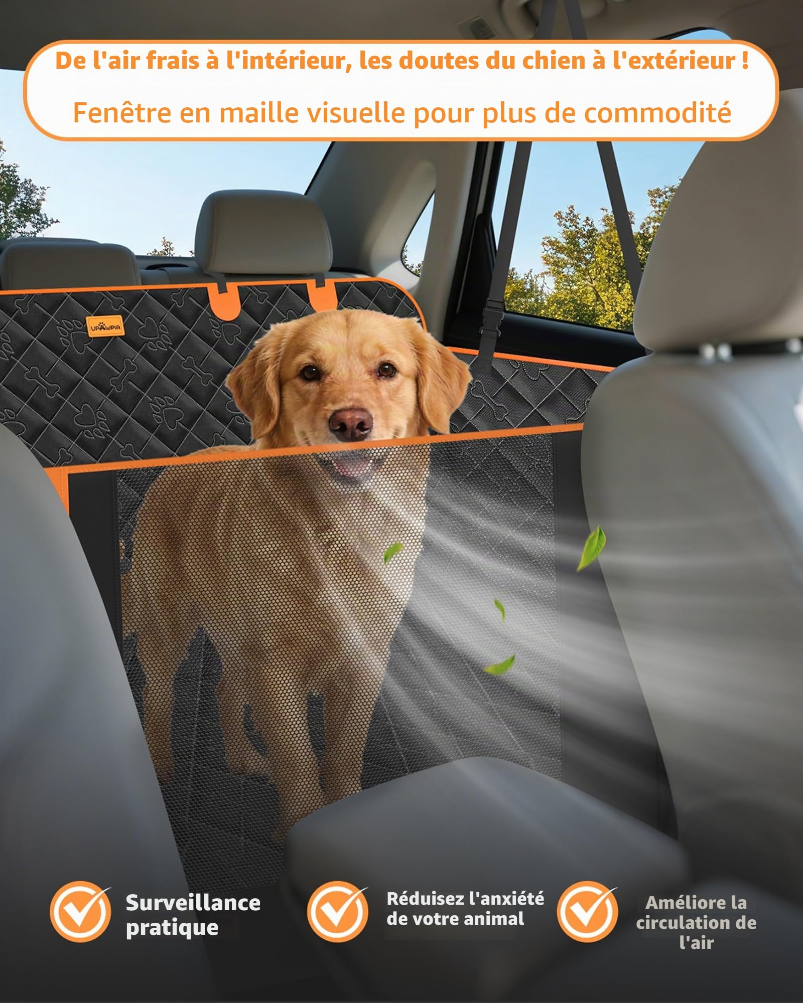 Fond Rigide Protection Voiture Chien Extension Housse Voiture Chien Aux Rayures Imperméable Protection Voiture Chien Siege Arriere avec Ceinture Convient à la Plupart des Voitures SUV Camions