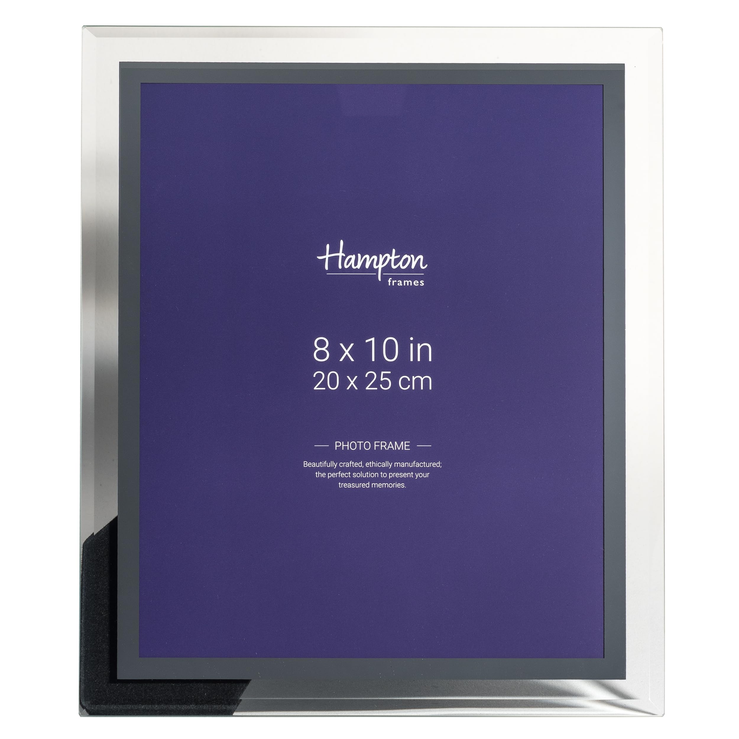 Mirror Glass Photo Frame GTM24080 | 8x10 Inch (20x25cm), Bevel Edged Clear Glass, Mirror Inlay | Freestanding, Black Velvet Back | Display for Photographs