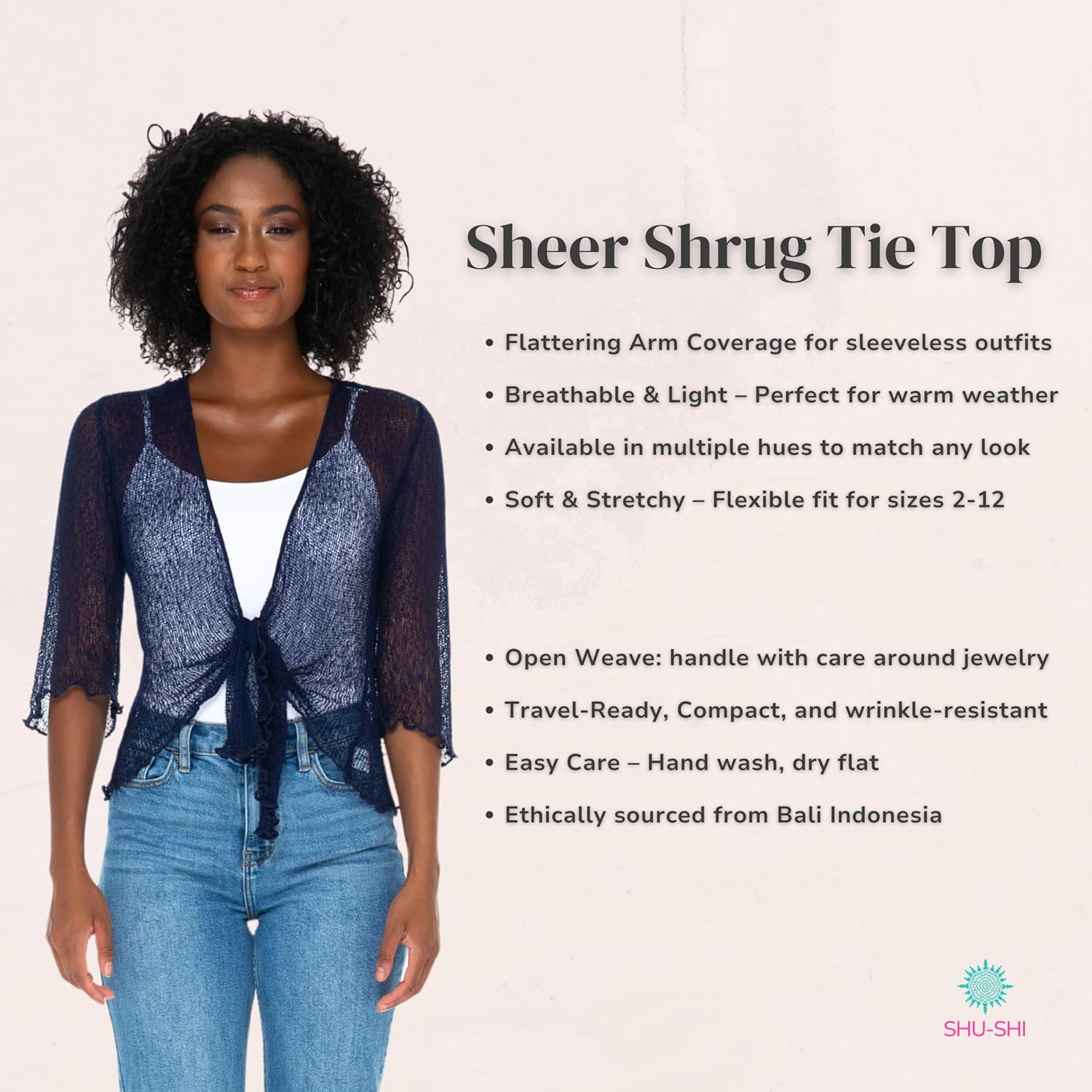 SHU-SHI Sheer Shrug for Women Mesh Knit Cover Up Lightweight Dressy Cardigan for Summer Tie Top Wrap - Image 2