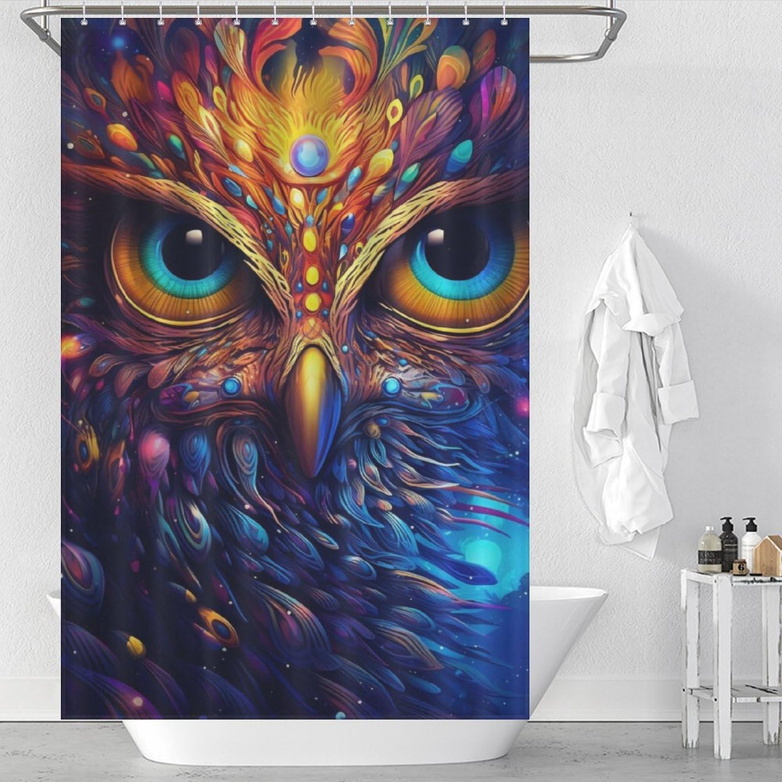 Rideau de douche hibou en tissu polyester imperméable 122x183cm pour salle de bain