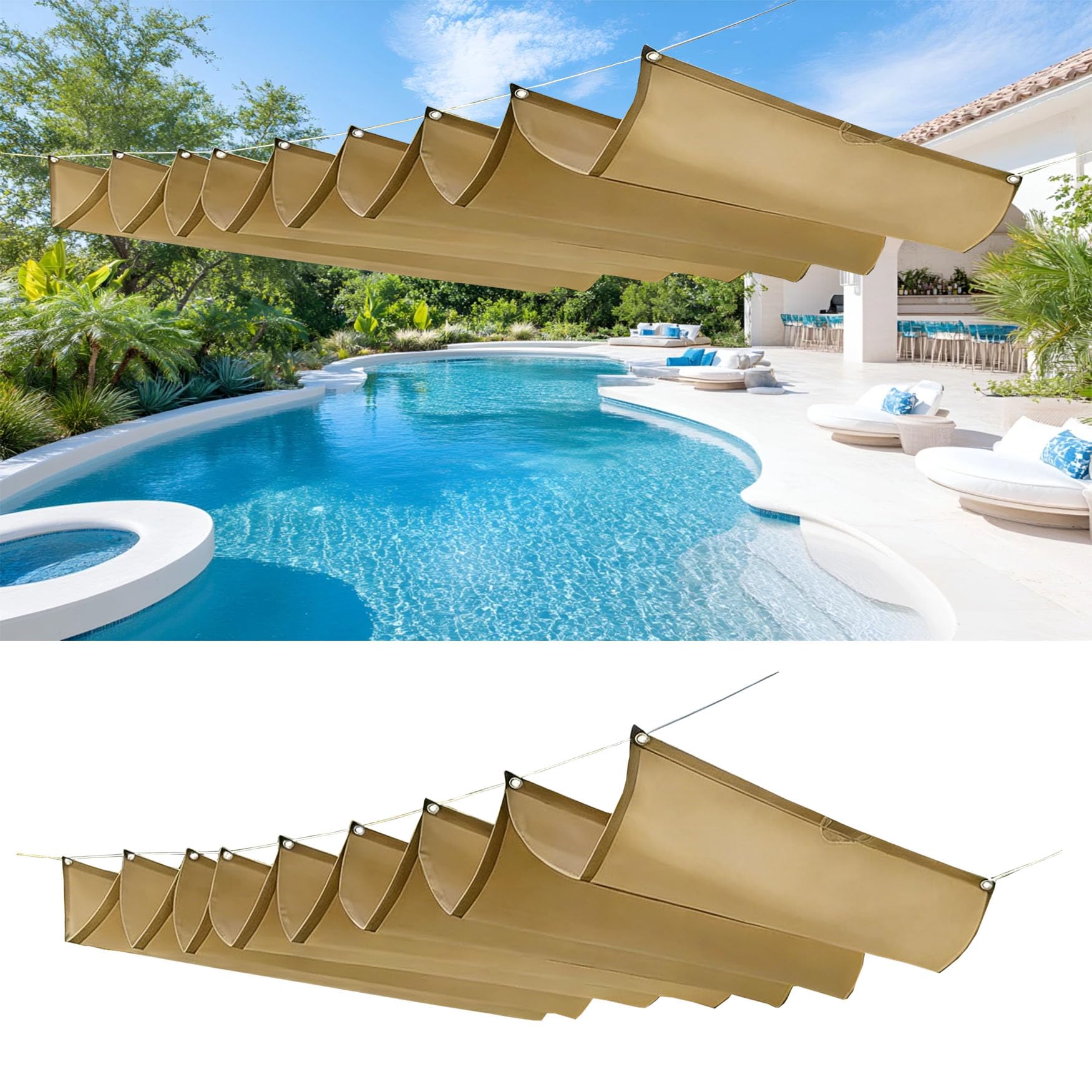 Bâche ombrage rétractable 70 x 550 cm protection solaire kaki