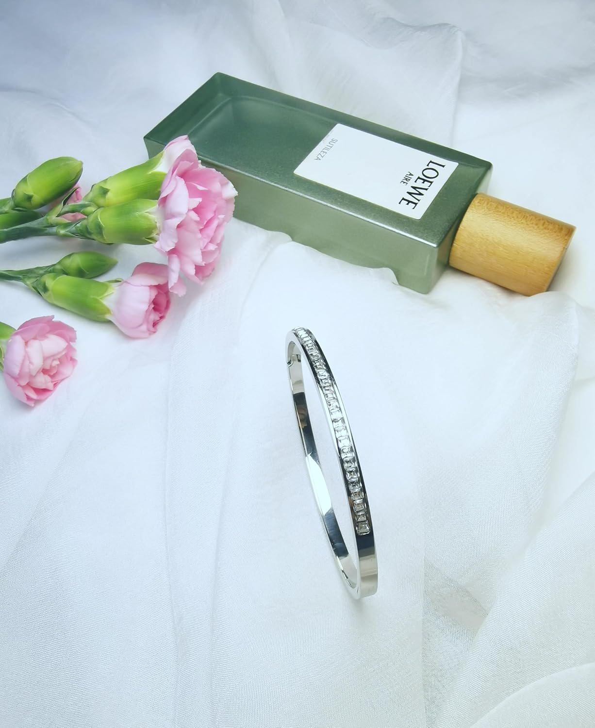 Sterling Silver Bracelet Bangle Stainless Steel Adorned with Diamonds for Womens - Image 8