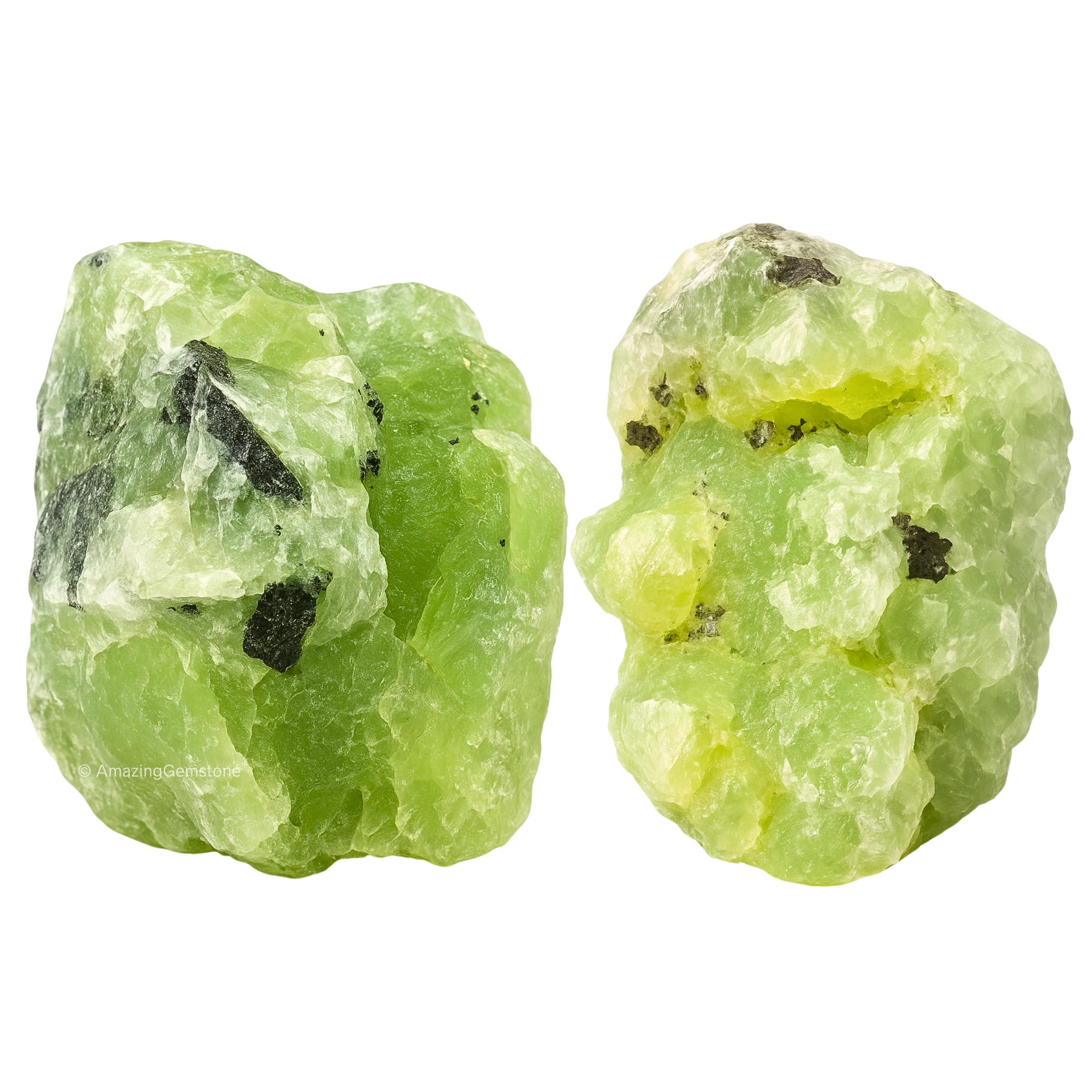 Prehnite Crystals and Healing Stones, 2 Piece Raw | Certified Healing Crystal Rough Rocks For Tumbling and DIY Projects Gifts - Positive Energy, Chakra Healing, Meditation