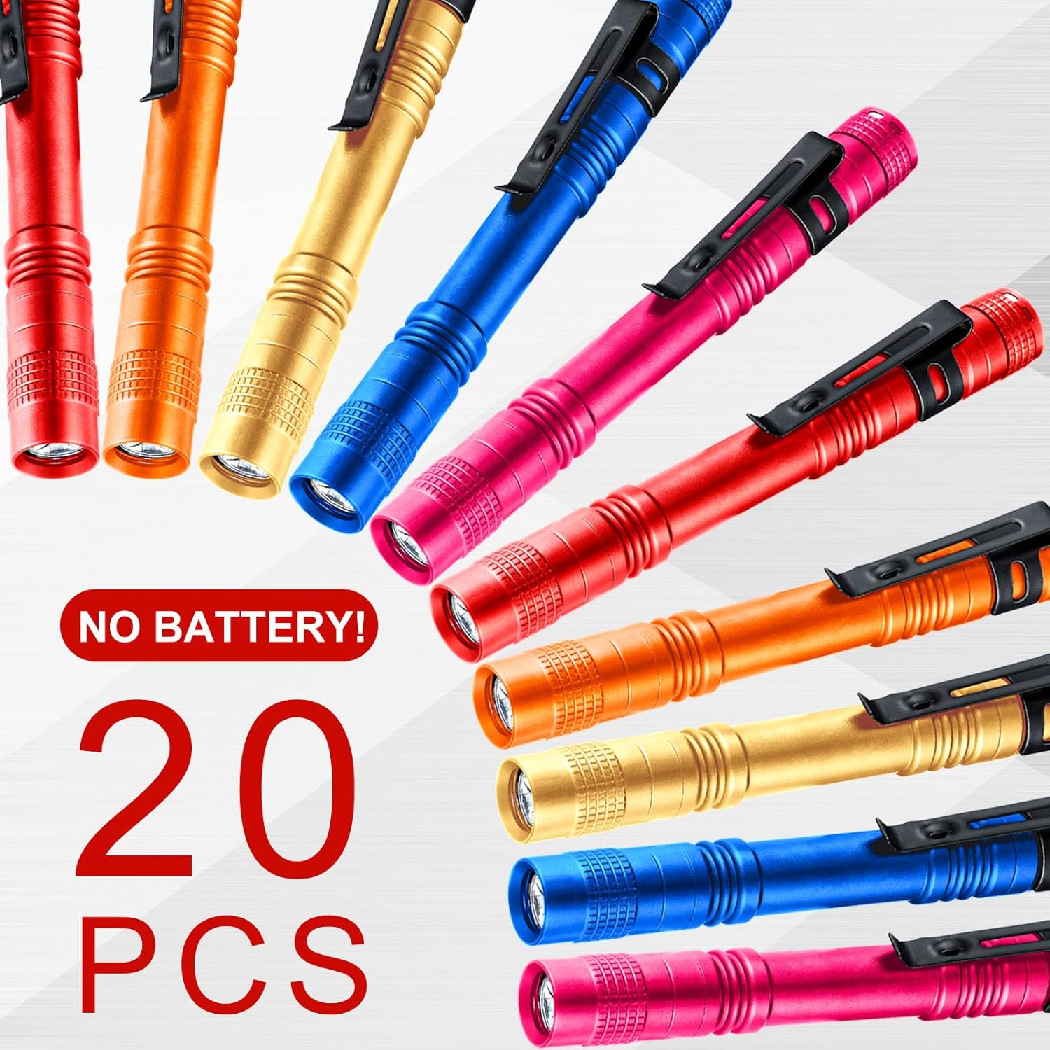 Hortsun 20 Pcs Mini Pen Light Flashlights Father Day Gifts for Men Pocket Flashlights Pen with Clip Small LED Handheld Slim Torches Without Battery(5.12 Inch,Red, Rose Pink, Yellow, Blue, Orange)
