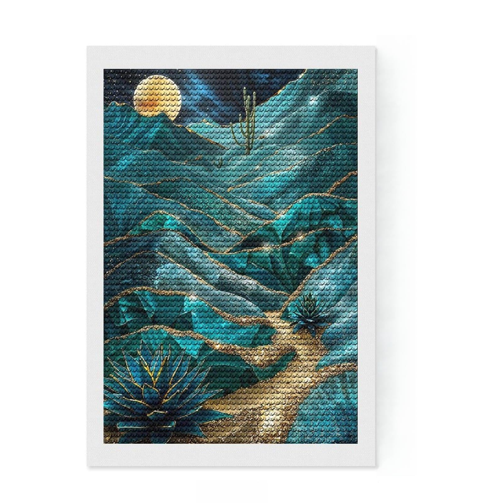Junmoney Starry Night Gold Desert Crystal Diamond Art Kit 8"x12", Festive Craft Gift, Aesthetic Room Decor, with Tool Kit, Creative Gift Idea