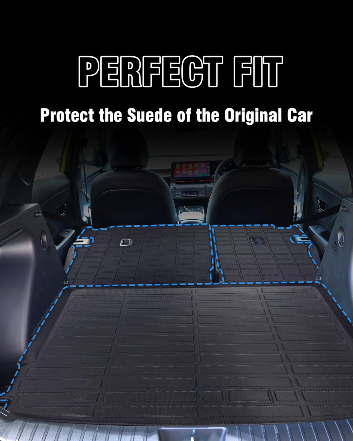 Cargo Liner Compatible with 2024-2025 Hyundai Kona Trunk Mat Cargo Mat Back Seat Cover Protector (Not fit EV/Electric)(Backrest Mats+Trunk Mat) For 2024-2025 Hyundai Kona