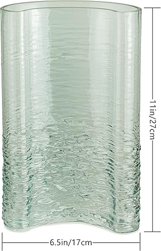 Miniatura 6 de Florero de vidrio con forma de media luna, textura ondulada, jarrón grueso para decoración moderna del centro (L, verde)