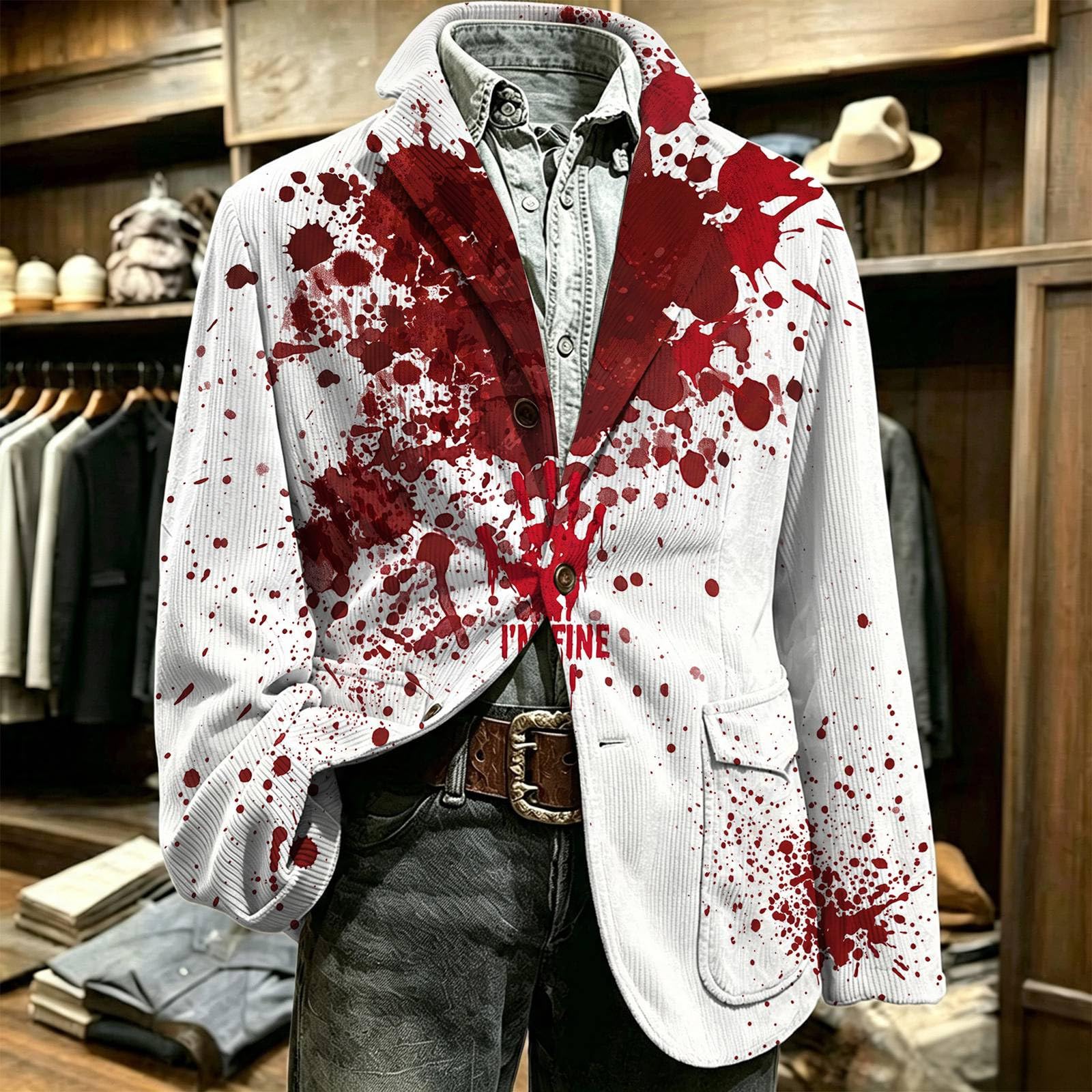 Generisch Giacca da uomo patchwork, con bottoni, per Halloween, vestibilità aderente, casual, per matrimoni e feste