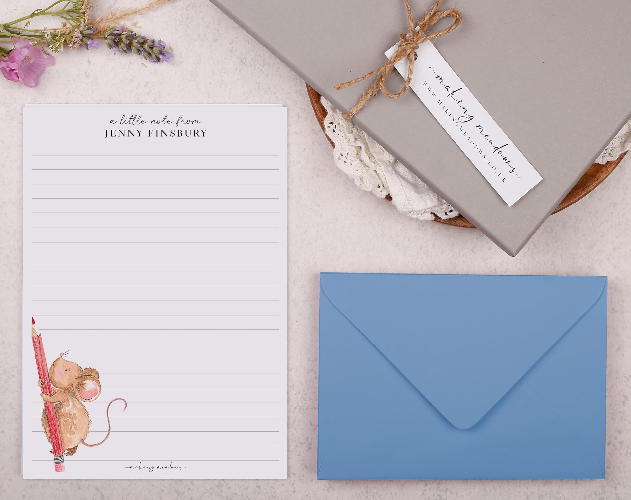 Making Meadows A5 Personalised Writing Paper Sets for Children, Lined Letter Writing Paper and Envelopes in Mouse and Pencil Design (20 Sheets & 10 Envelopes)
