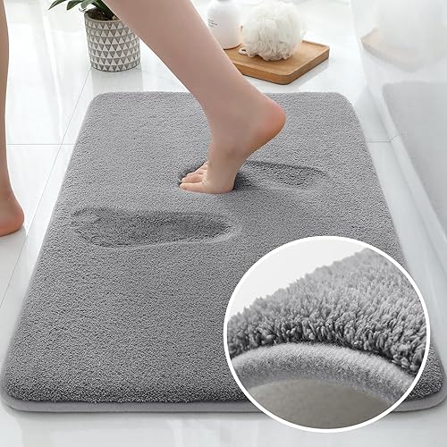 HOMEIDEAS Alfombra de baño mejorada, suave, extra gruesa, absorbente, de espuma viscoelástica, lavable (gris, 20 x 32 pulgadas)
