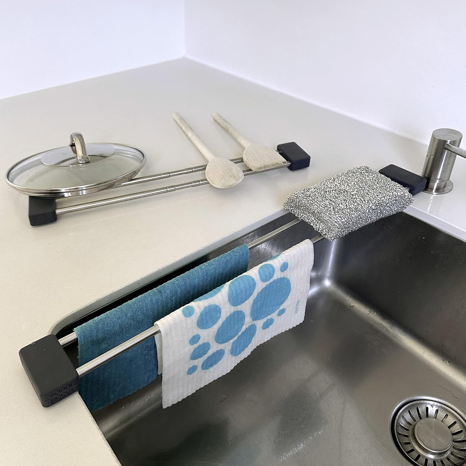 Sanni Shoo Drip.line Set of 2 Dish Cloth Holders, Cloth Holder and Dish Drainer Sink, Sponge Holder Sink, Kitchen Aid Organiser on The Sink, Kitchen, Space-Saving Kitchen Utensil