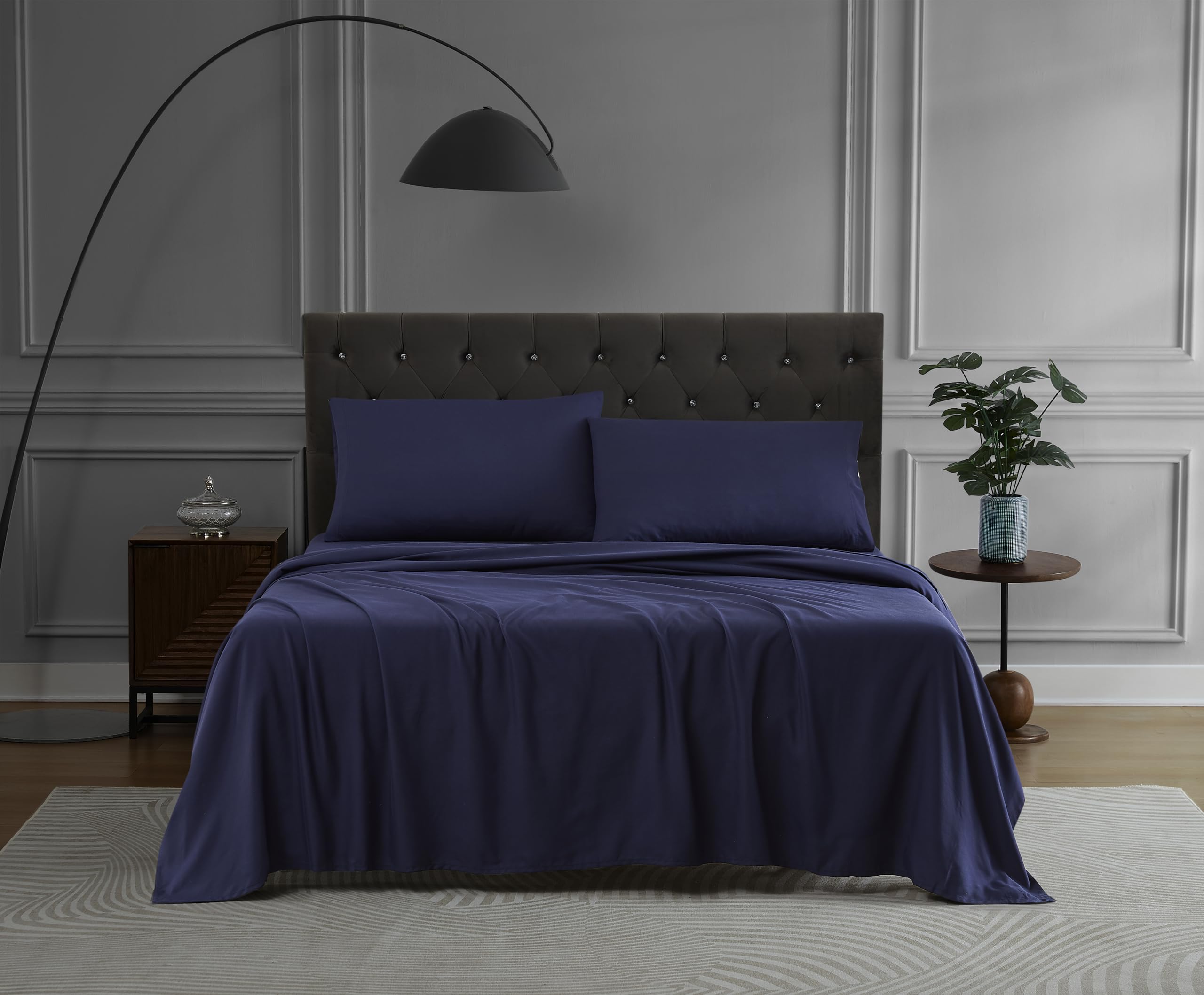 Linen Closet Navy Microfiber King Set Sheet 4 Piece Set