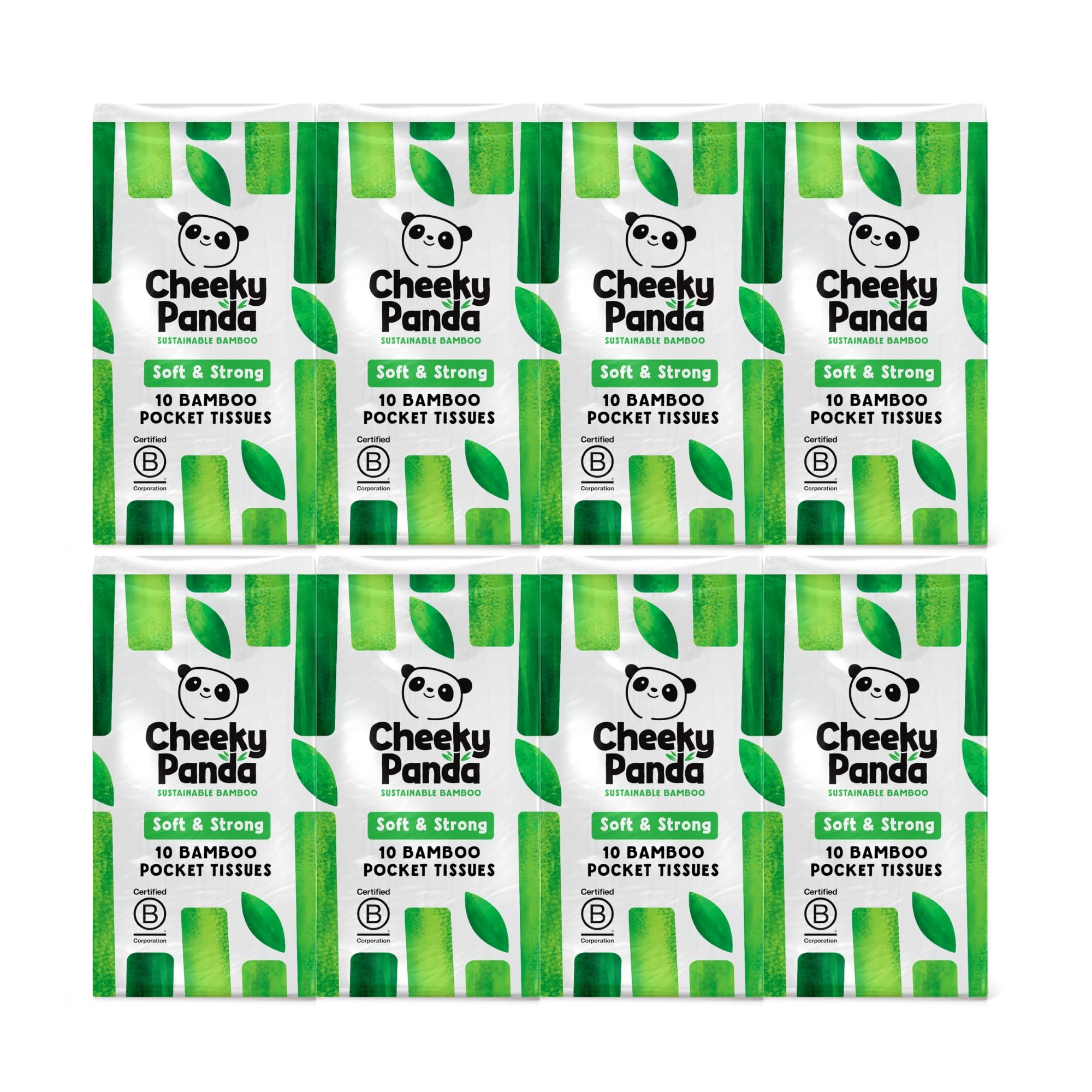 The Cheeky Panda Bamboo Pocket Tissues, 8 Pack of 10 Hypoallergenic Tissues, Ultra Soft, 3-Ply, White, Travel Size