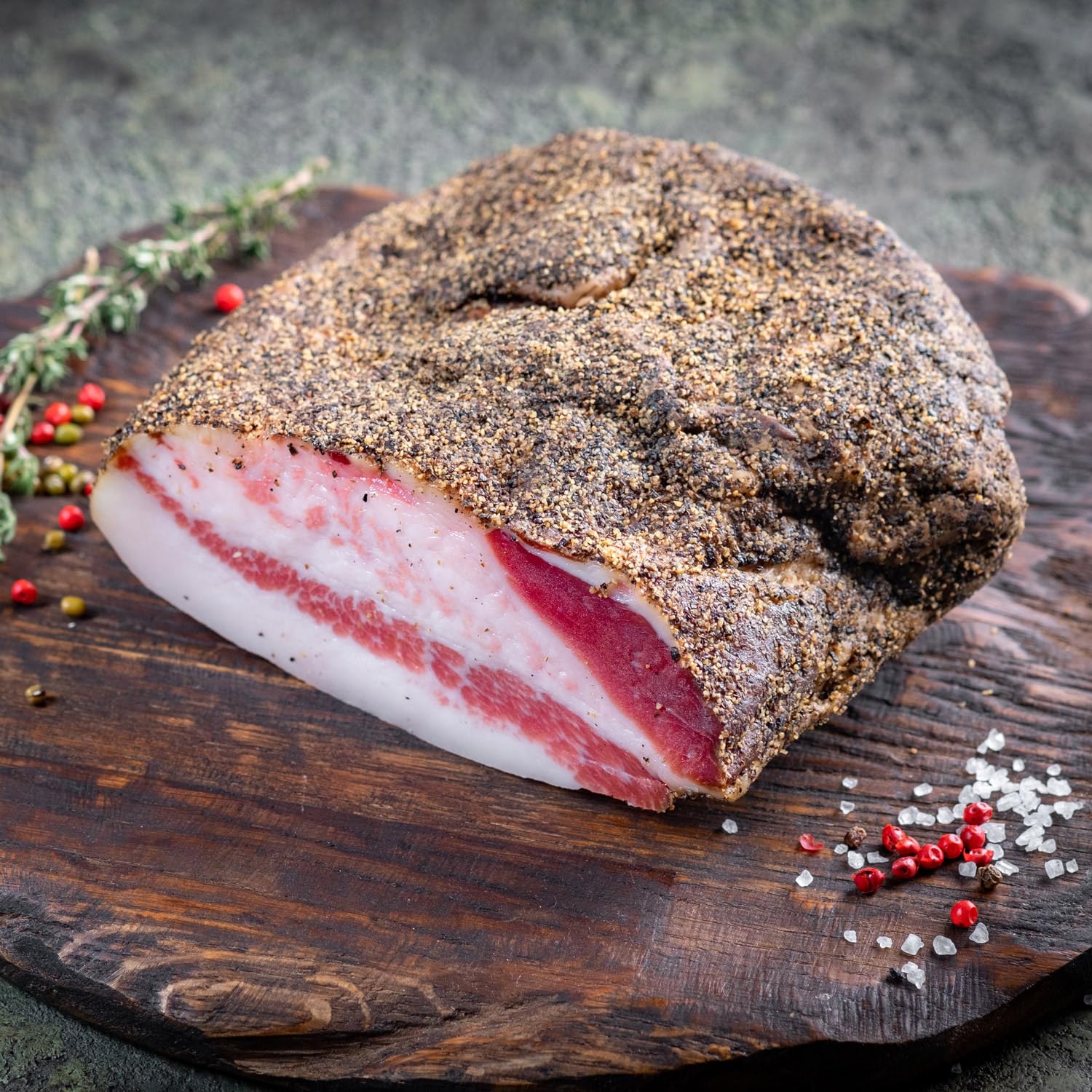 WURSTBARON® Guanciale Fettbacke getrocknet mit Pfeffer, Speck aus Italien, ca. 0,5 kg