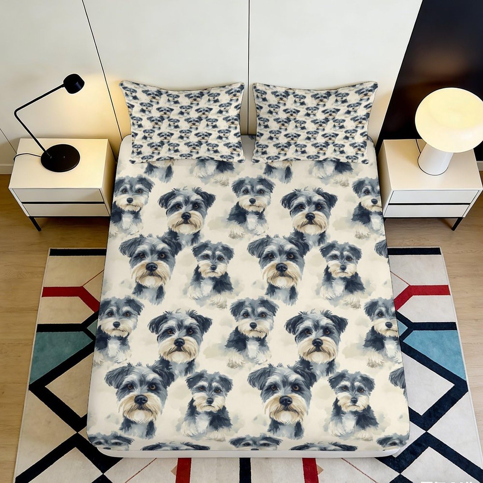 Jqzkxnhpbr Style-7 3D Printed Schnauzer Dog Pattern Fitted Sheet Microfiber Soft Anti-Slip Bed Cover For Bedroom Guest Room Decor 90X200x25cm