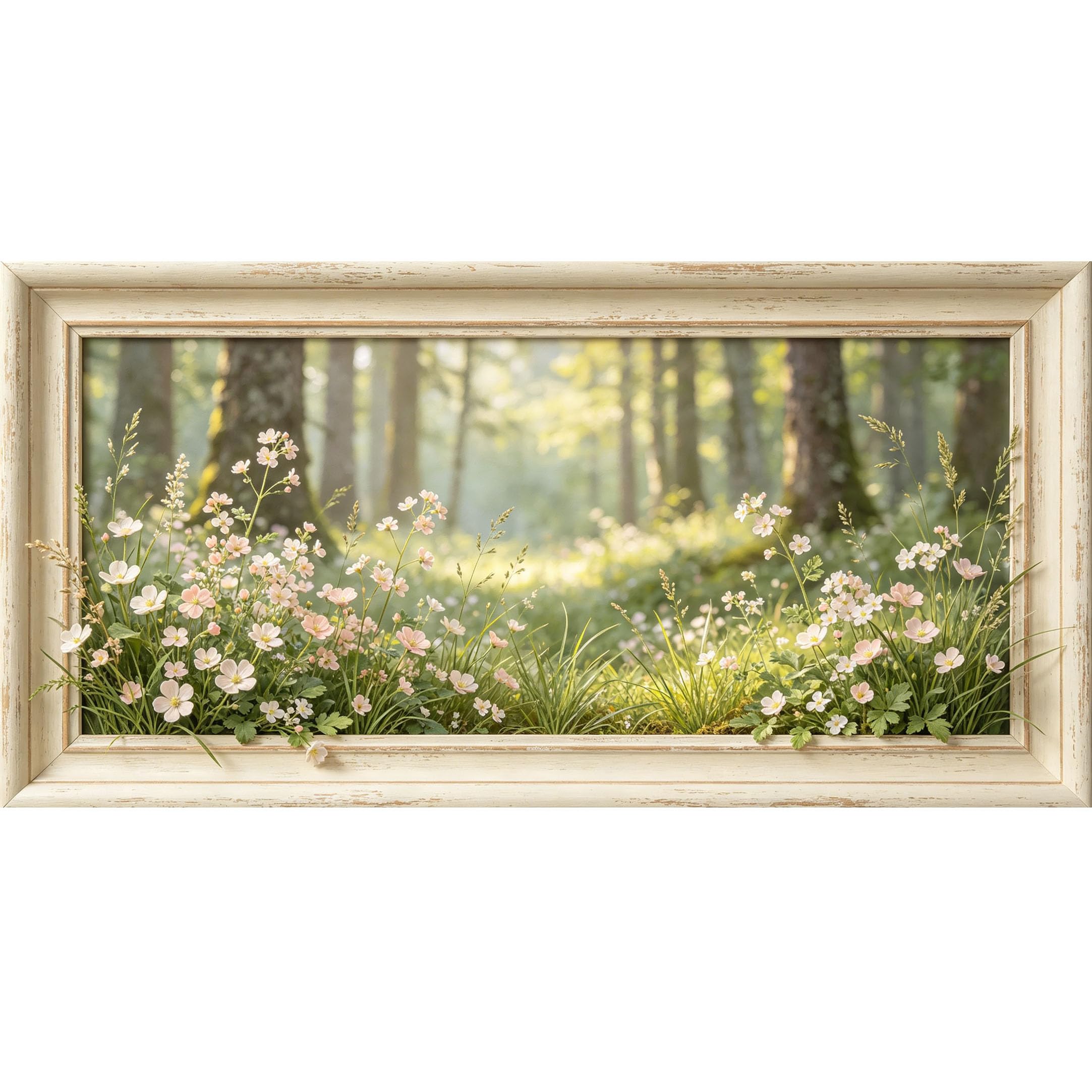 Agglomerix 3D Framed Wall Art Wood Anemone Floral Botanical Forest Scene Oil Painting Large Size SelfAdhesive Removable Wall Decor Prints Artwork for Living Room Bedroom Office