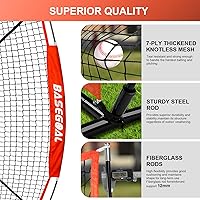 Vista 2 de 6'×6' Baseball Softball Practice Net,Baseball Backstop,with Batting Tee,Ball Caddy,for Hitting Pitching Batting Catching with Bow Frame,Bonus Strike