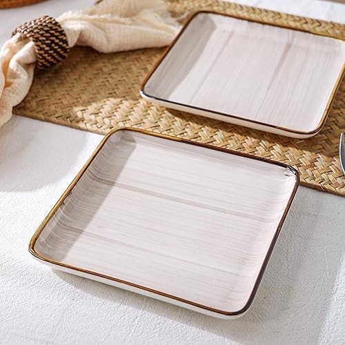 Miniatura 7 de Stone + Lain Esmeralda - Juego de vajilla de porcelana para 8, 32 piezas, diseño cuadrado marrón cepillado