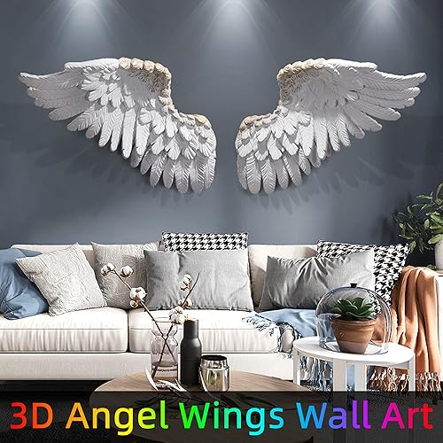 Vista 3 de Decoración de pared de alas de ángel de resina grandes para bar de cerveza, bodas y fiestas de Navidad, esculturas de pared colgantes de alas