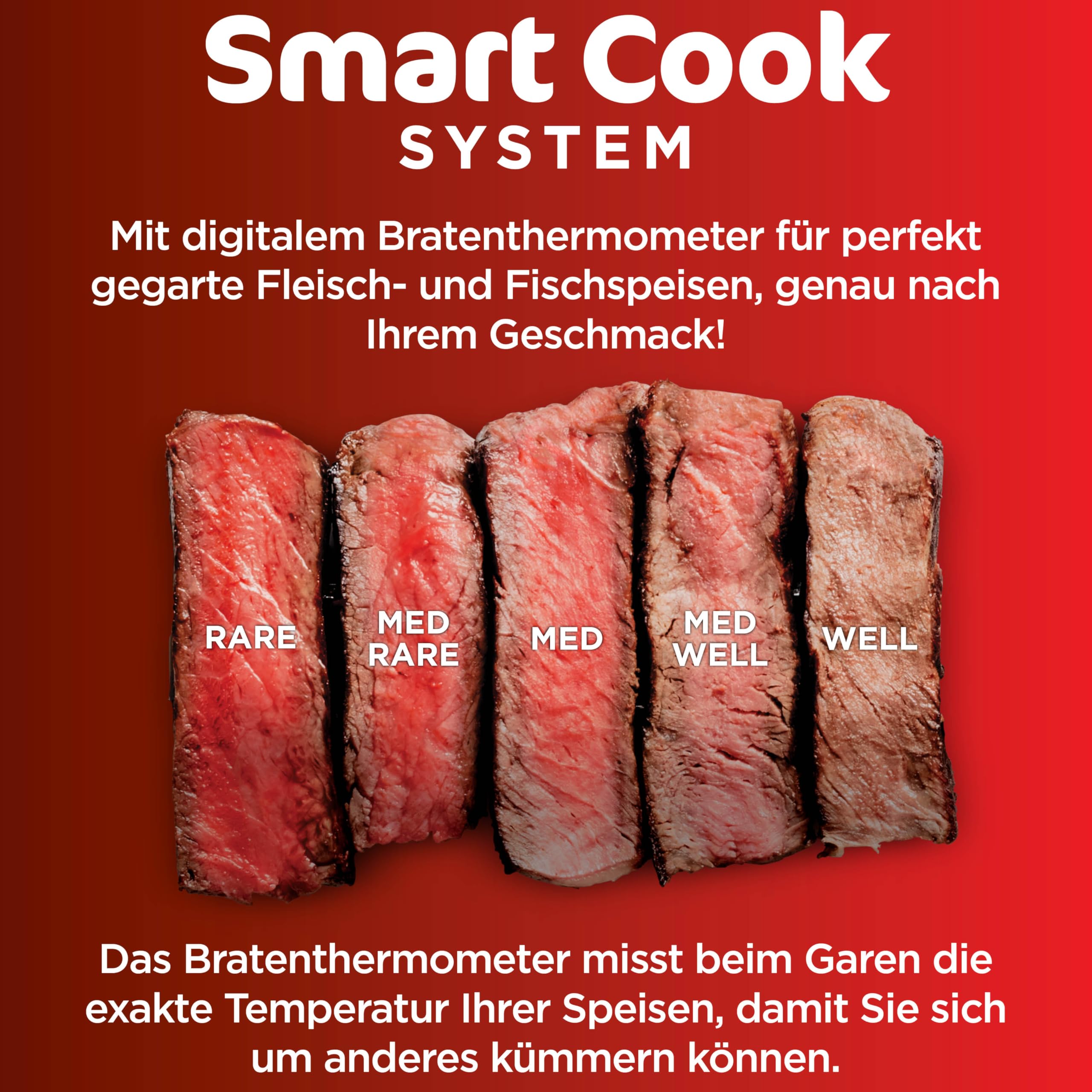 Ninja MAX 6-in-1-Grill & -Heißluftfritteuse für den Innenraum, 6 Kochfunktionen, für bis zu 6 Burger, 3,8-l-Fassungsvermögen, kaum Rauch, enthält digitales Bratthermometer, Grau/Silber, DG551EU