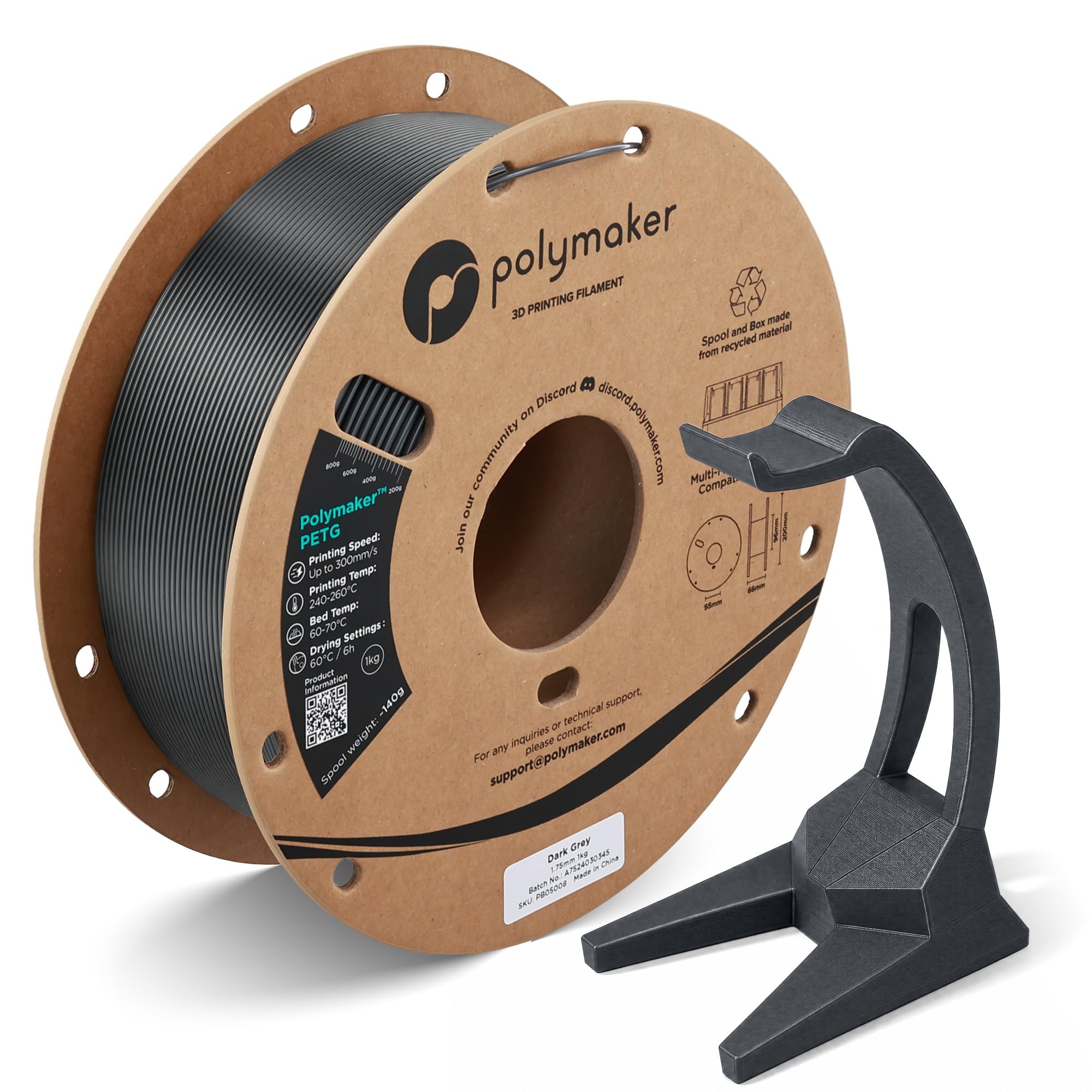 Polymaker PETG Filament 1.75mm, 1KG, Dark Grey | PETG 3D Printer Filament, High-Speed Up…
