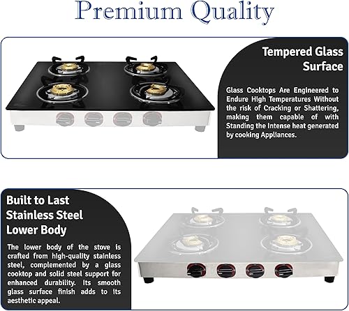 Miniatura 4 de Estufa de gas con 4 quemadores - Estufa de gas propano de vidrio templado RV - Estufa portátil de gas inoxidable para cocinar - Con manguera y