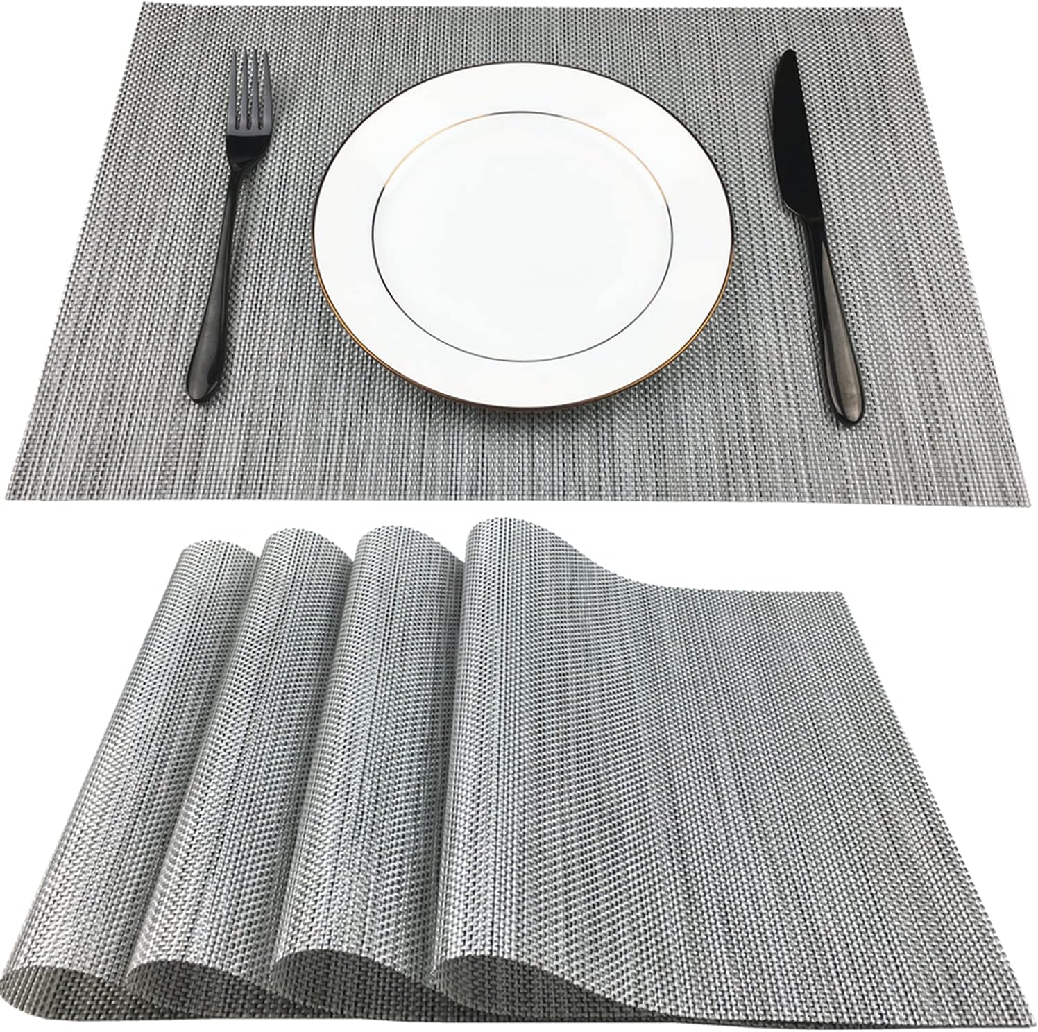 WAZAIGUR Placemats,Easy to Clean Crisscross Woven Vinyl Place Mats Durable Non-Slip Heat Resistant Table Mats,Placemats for Kitchen Table Set of 6,Green and Yellow : Home & Kitchen