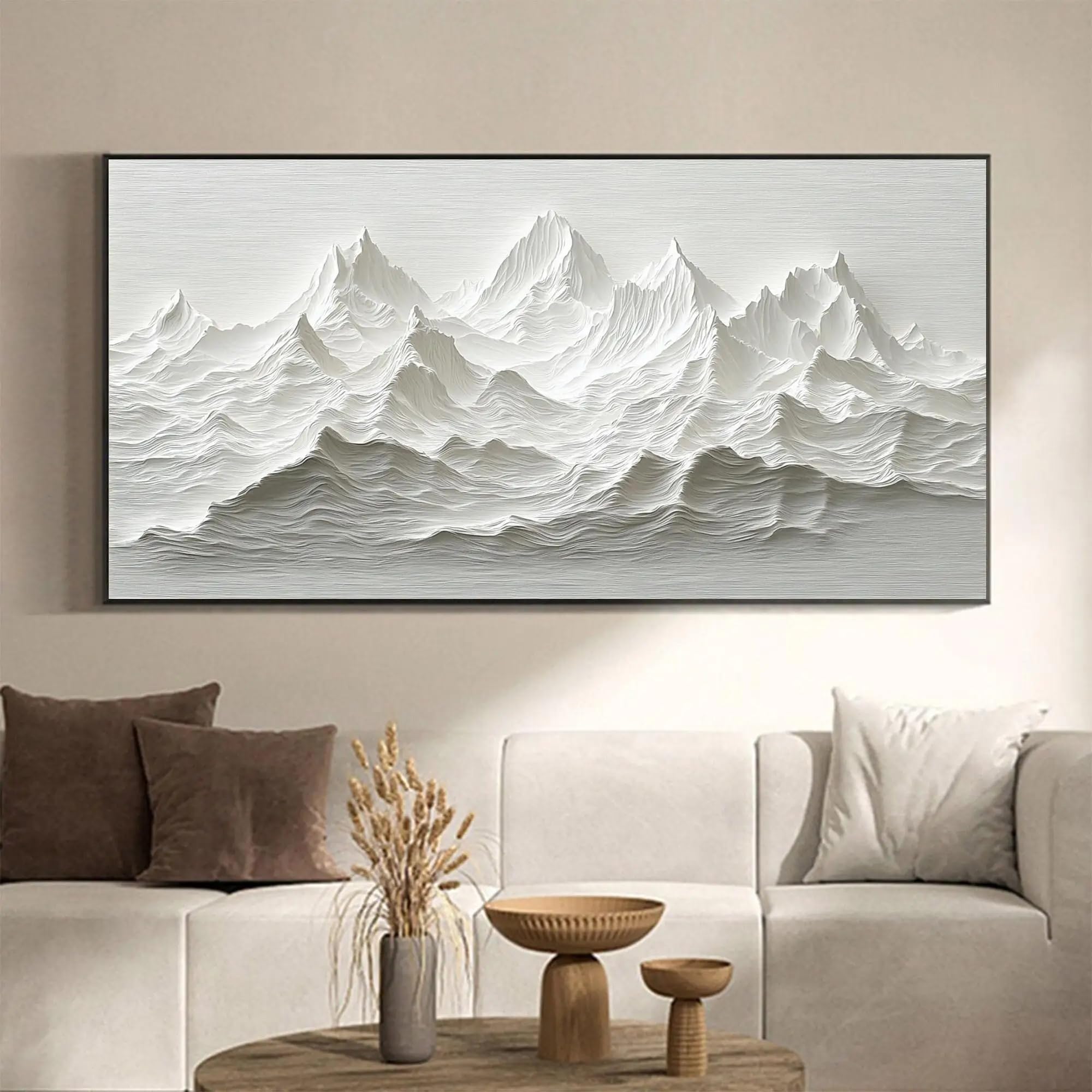 SDVIB Modern Minimalist Mountain Relief Art Canvas Posters Prints White Texture Flat Paintings Mountain Landscape Decor(90x180cm/ Frameless)