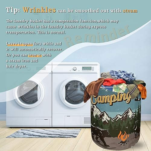 Miniatura 6 de Cesta de lavandería retro con asas de oso de montaña, plegable, con asas, bolsa de tela Oxford, divertida cesta de lavandería, cubo de