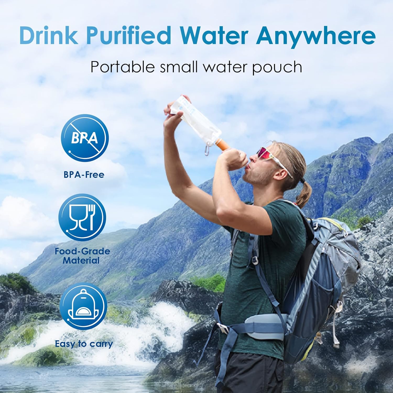 Waterdrop Gravity Water Filter Straw, Camping Water Filtration System, Water Purifier Survival for Travel, Backpacking and Emergency Preparedness, 1.5 gal Bag, 5 Stage Filtration, Orange : Sports & Outdoors