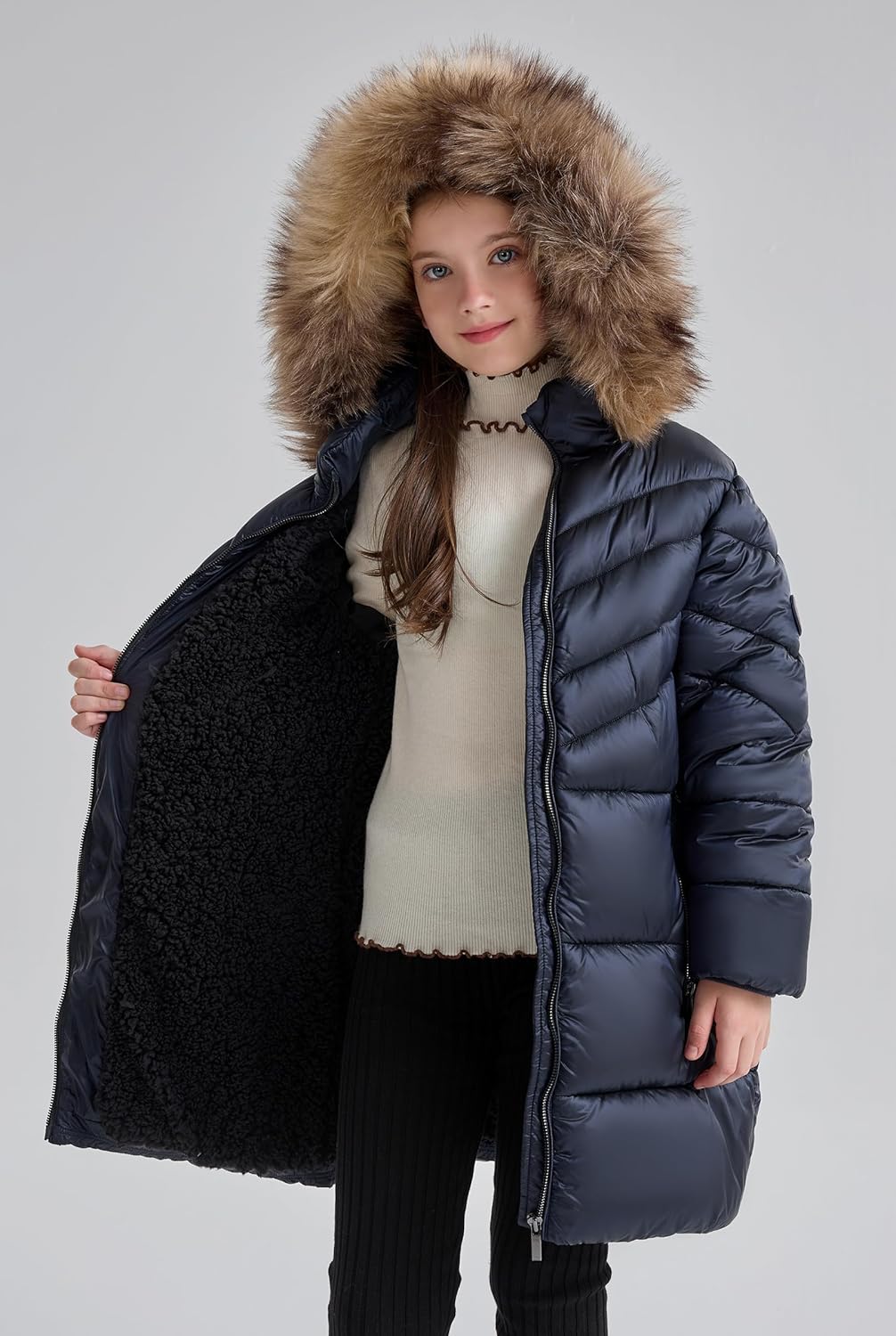 SOLOCOTE Girls Winter Coat - Heavyweight Water-Resistant Faux Fur Hood Sherpa Lined Elastic Cuffs with Zip Pockets Long Parka - Image 3