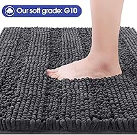 Vista 3 de ACCUMTEK Striped Grey Bathroom Rug Set 3 Pieces Gray Ultra Soft, Non Slip Chenille Toilet Mat, Absorbent Plush Shaggy Bath Mats for Bathroom