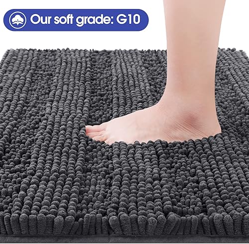 Miniatura 3 de ACCUMTEK Alfombra de baño a rayas color gris de 59 x 20 pulgadas, ultra suave, antideslizante, tapete de baño de felpa absorbente lanudo para baño,